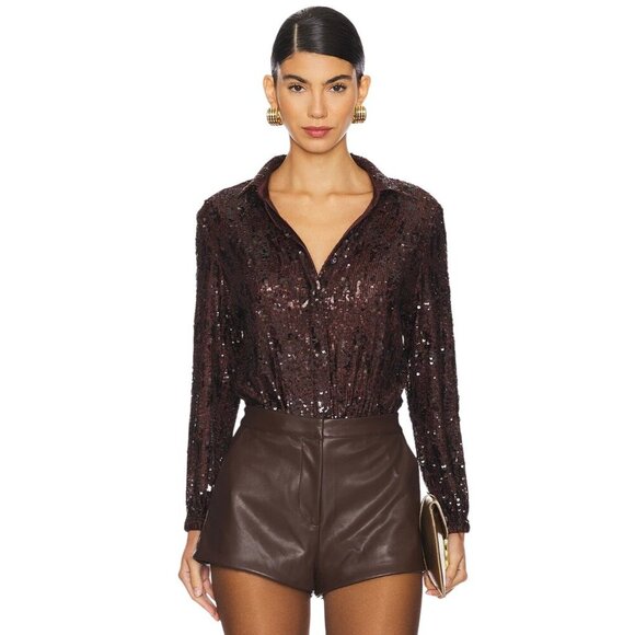 HEARTLOOM Beatrix Bodysuit in Coco Small New Womens Sequin Blouse - Picture 1 of 15